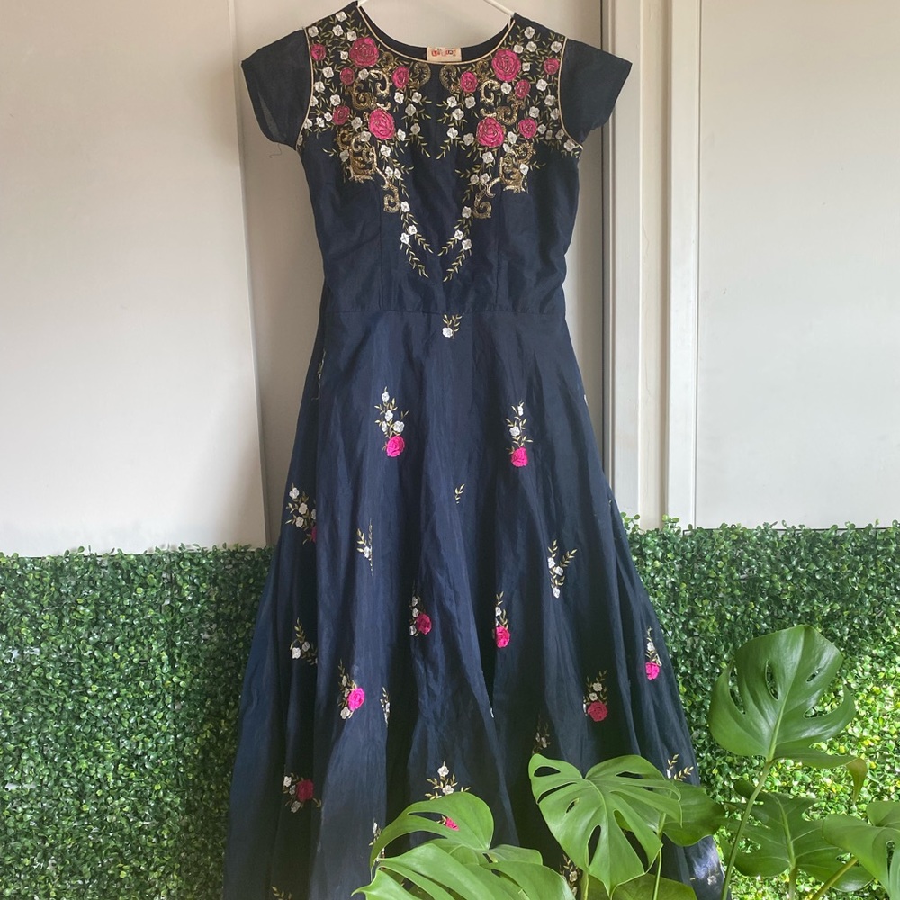 Indian floor length dress anarkali lehenga navy blue gown maxi